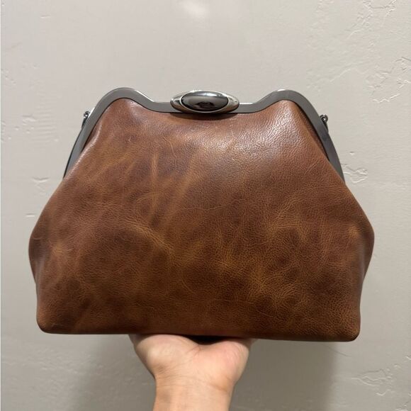 Crazy Horse Cowhide Handmade Custom Frame Push Lock Handbag/Multi Use Style - Picture 3 of 16